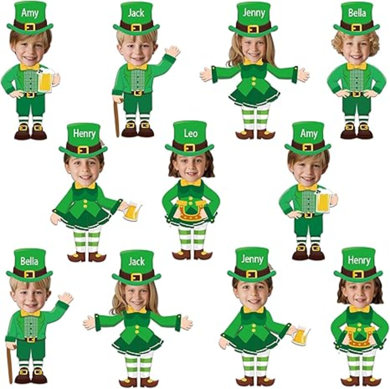 60Pcs St. Patrick's Day Paper Cutouts St. Patrick's Bulletin Board Decoration Leprechaun DIY Photo Craft Cutout Leprechaun Hat Classroom Supplies for Irish March Shamrock Party Chalkboard Wall Decor